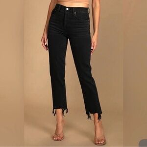 Pistola Black Cropped Jeans with Frayed Hem